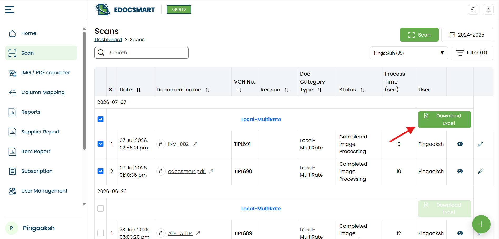 Single Excel for Multiple Invoices