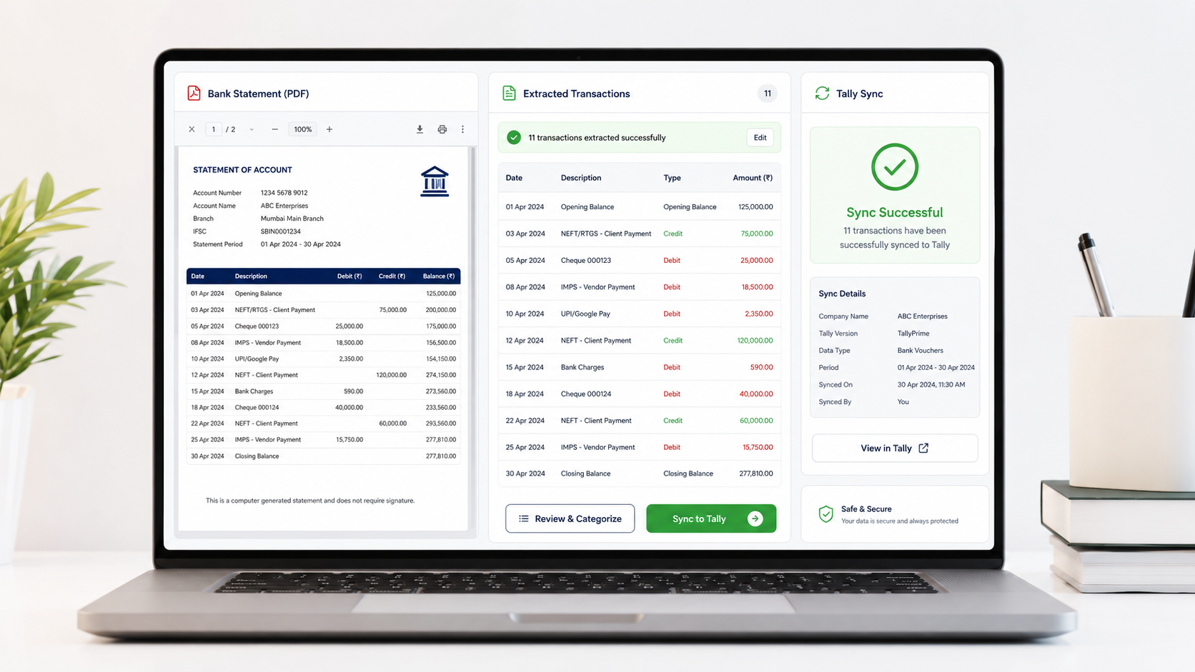 Bank Statement to Tally product visual