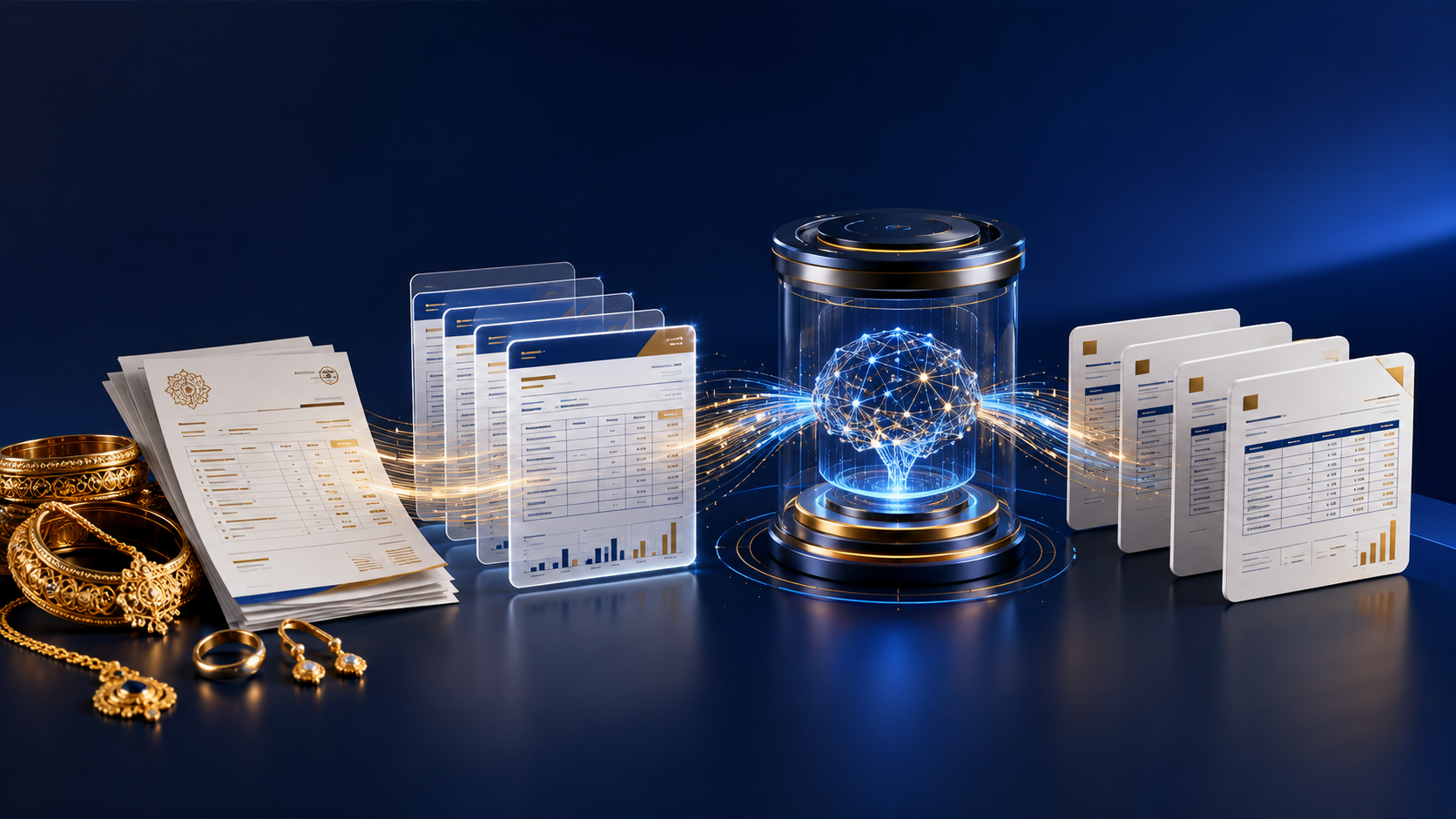 Conceptual Edocsmart automation flow transforming ERP sales invoices into structured Tally vouchers