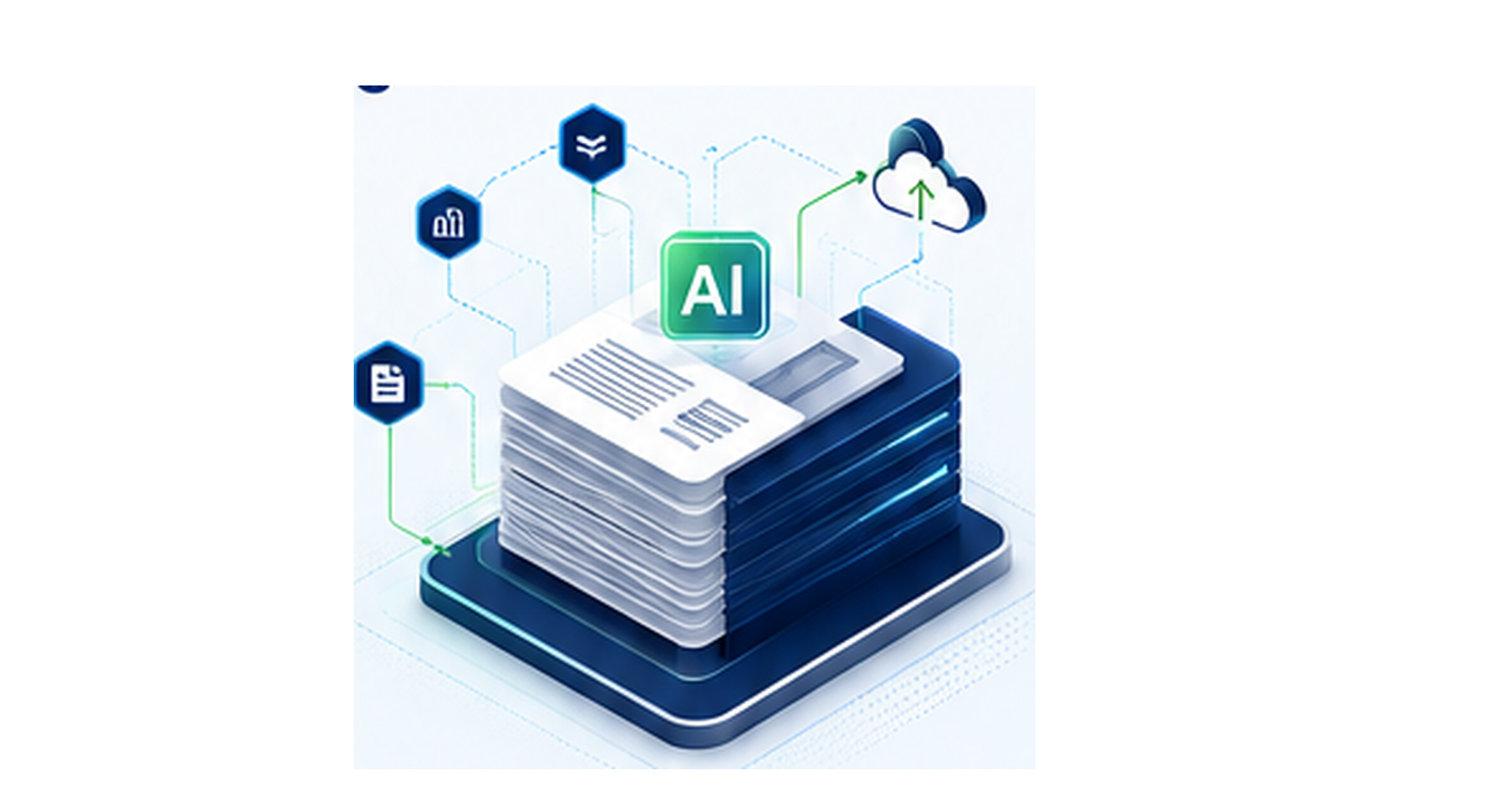EdocSmart AI intelligent document processing illustration showing documents moving through an AI-powered workflow