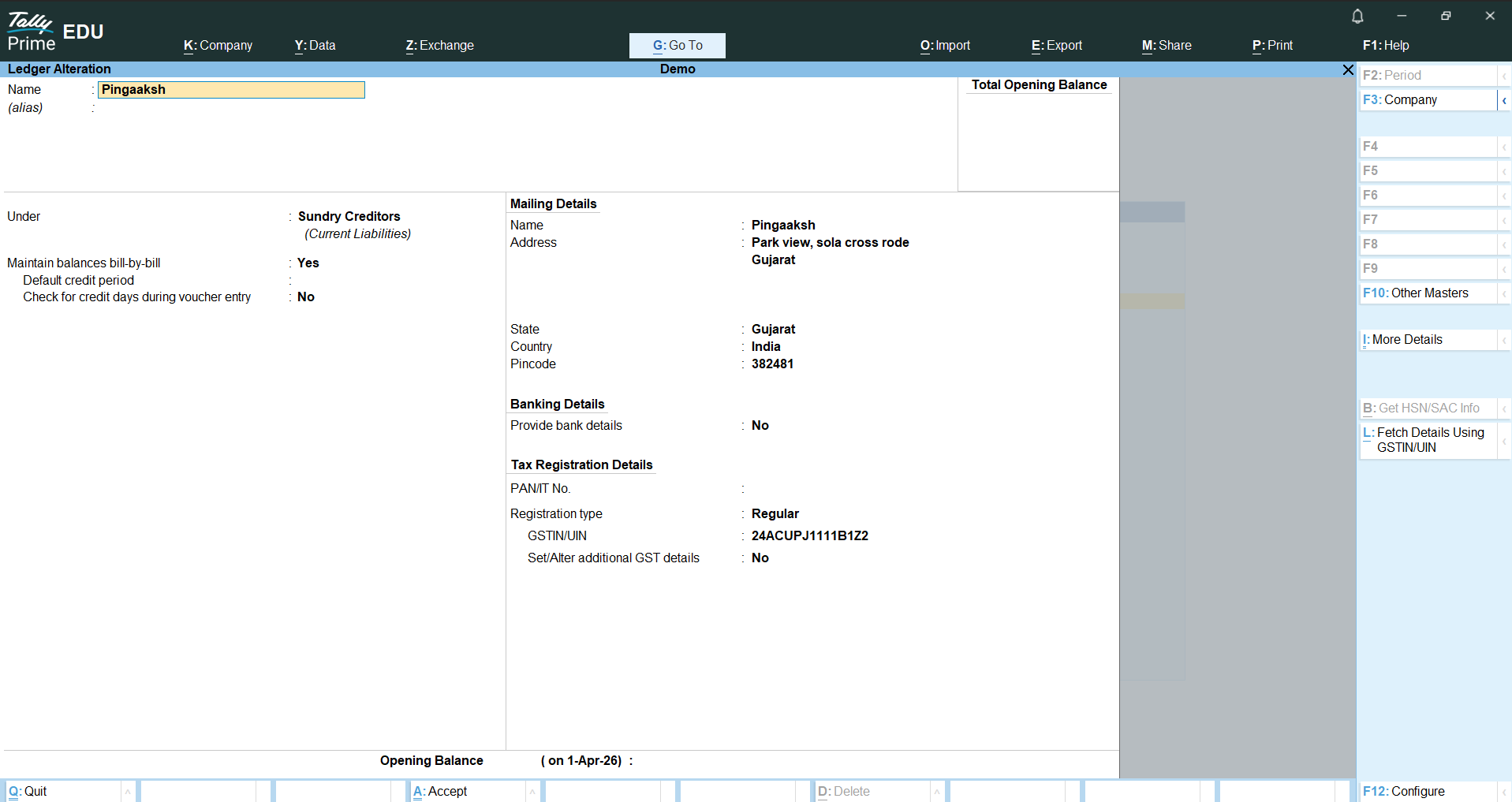 Ledger Creation