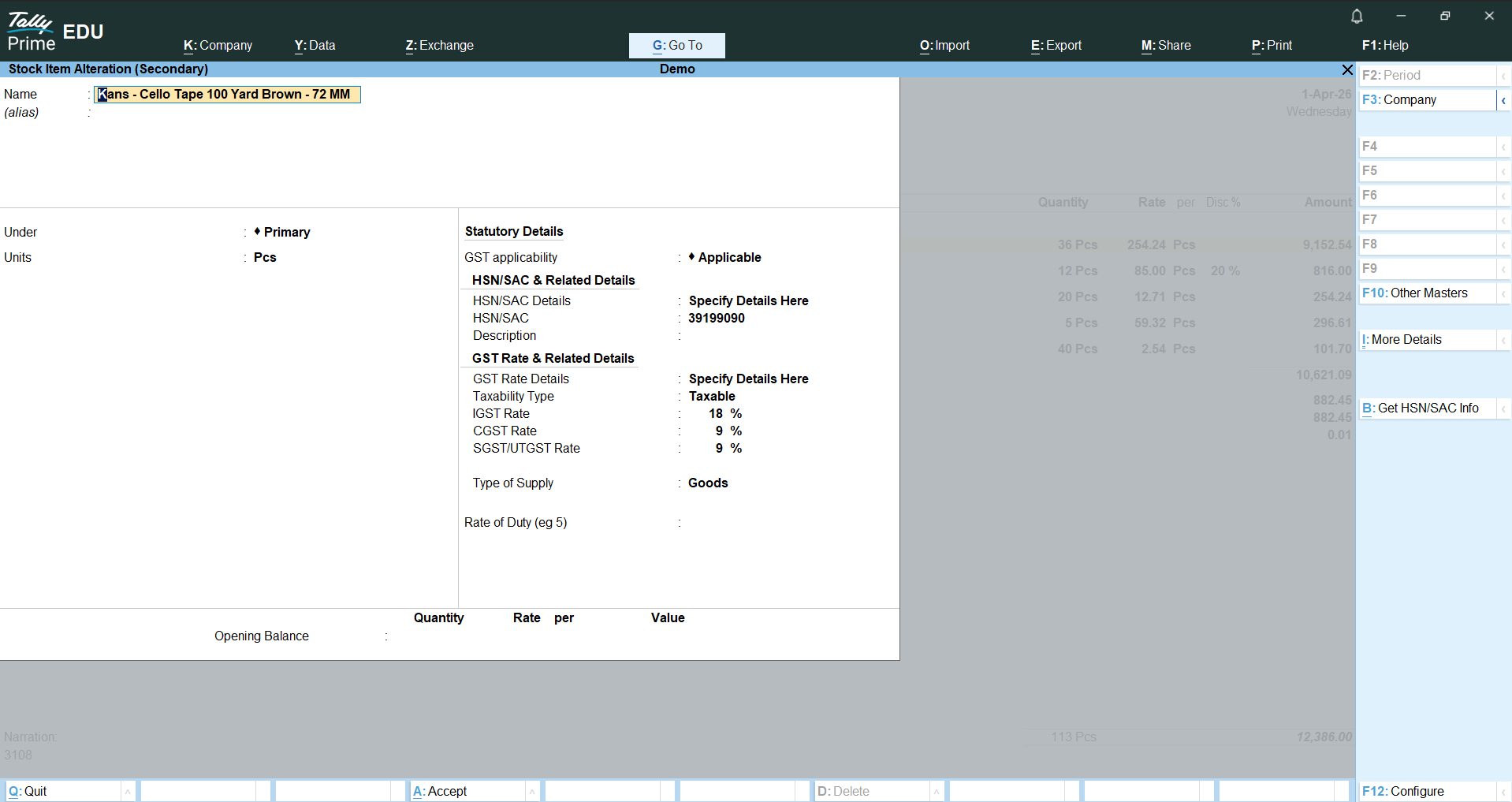 Stock Item Creation